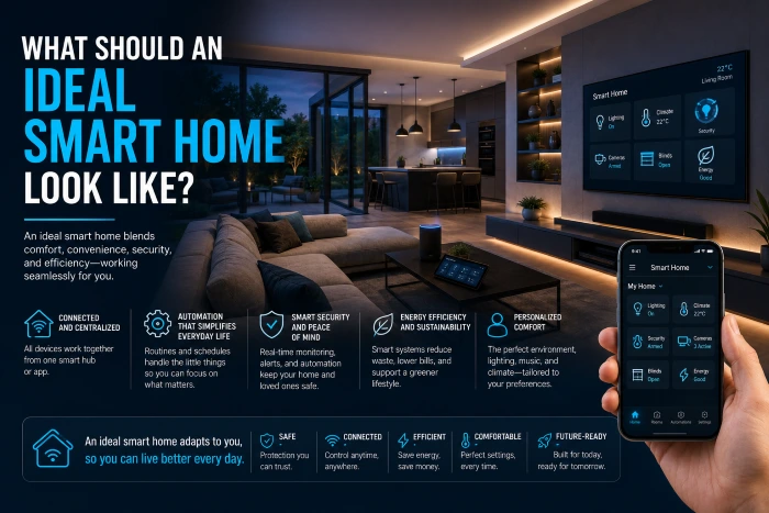 What should an ideal smart home look like? Modern home with integrated smart technology and automation