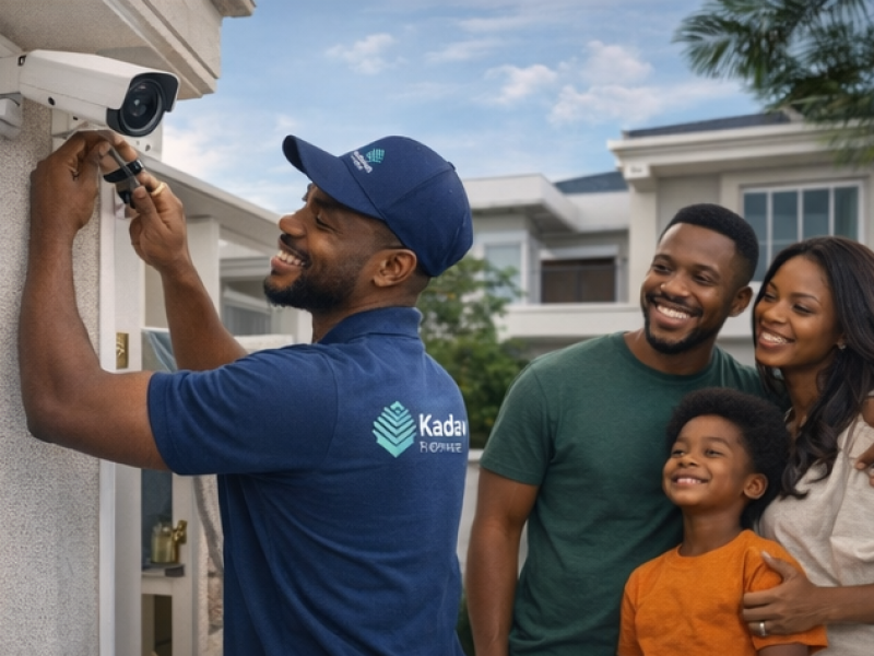 Employee fixing camera